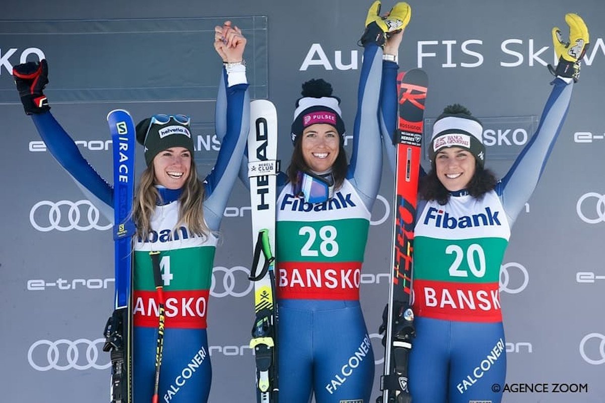 Marta Bassino, Irene Curtoni e Federica Brignone sul podio a Bansko