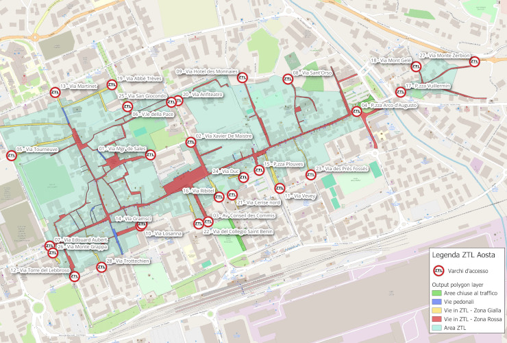 La mappa della ZTL di Aosta