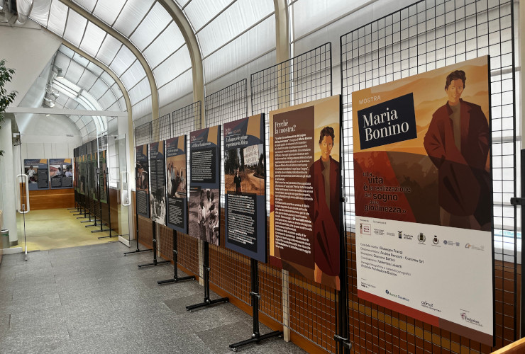 L'ingresso della mostra su Maria Bonino alla biblioteca regionale di Aosta