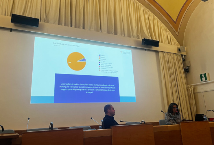 Alberto Lacchia e Katya Foletto durante la presentazione dei risultati dello studio sullo smart working