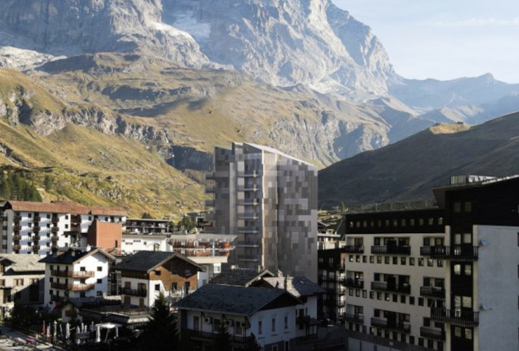 Il rendering di 'The Stone' nell'abitato di Breuil Cervinia