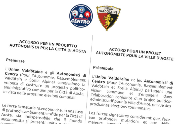 L'inizio dell'accordo per le elezioni amministrative di Aosta tra gli Autonomisti di centro e l'Union Valdôtaine