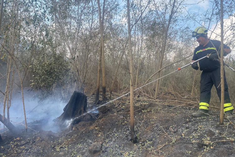 Uno dei Vigili del fuoco valdostani all'opera in Campania