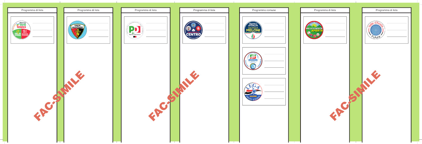 Il fac-simile dell'interno della scheda per le elezioni regionali