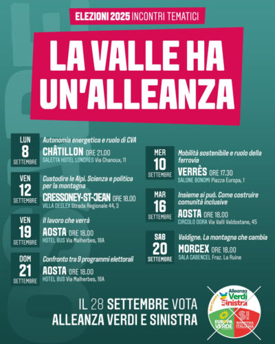 Il calendario dei sette incontri tematici sul programma elettorale di di AVS - Rete Civica Valle d'Aosta
