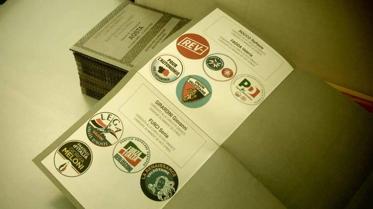 La scheda elettorale del ballottaggio per il sindaco di Aosta