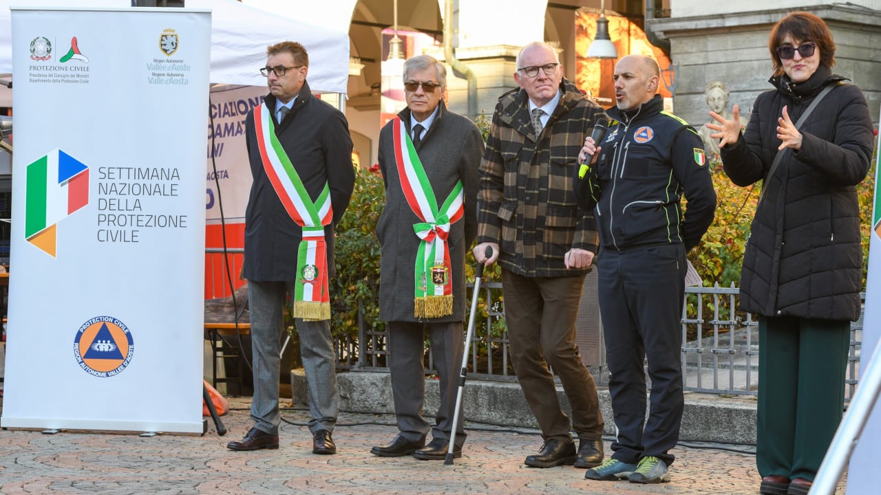 Alex Micheletto, Raffaele Rocco, Renzo Testolin e Valerio Segor alle celebrazioni per la Settimana nazionale della Protezione civile