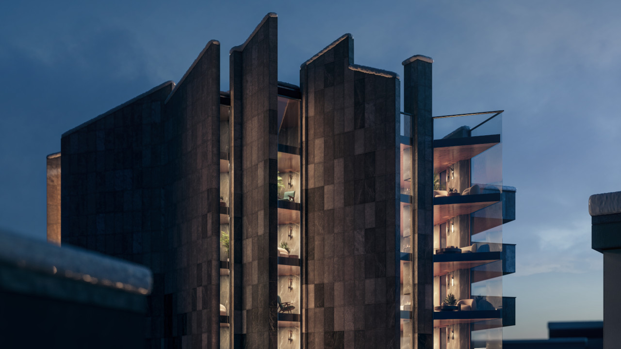 Un dettaglio del rendering di 'The Stone' a Breuil-Cervinia