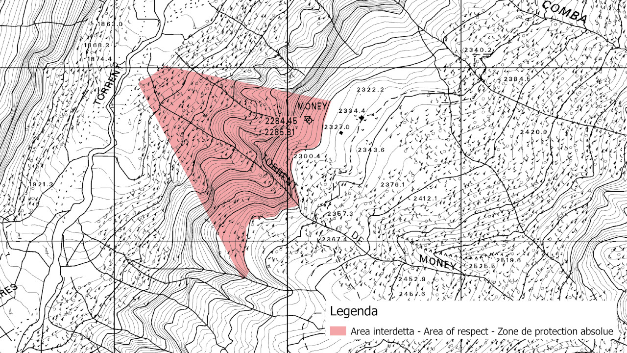 La mappa della zona interdetta in Valnontey