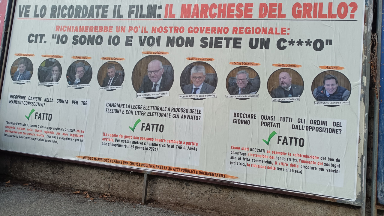 IL TAR HA BOCCIATO IL RICORSO GLASSIER-MARANDO: NESSUN ANNULLAMENTO DELLE ELEZIONI REGIONALI 2 Il manifesto affisso ad Aosta dal gruppo che ha presentato il ricorso