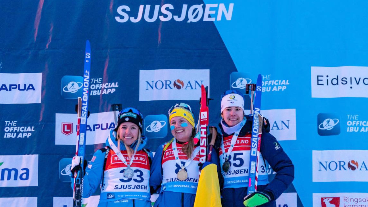 HOMEPAGE 3 Samuela Comola, Anastasiya Merkushyna e Voldiya Galmace Paulin sul podio dei Campionati europei di Sjusjøn, in Norvegia