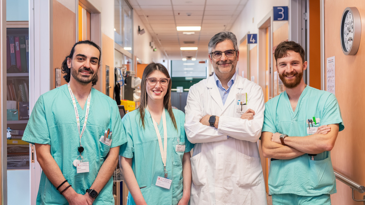 I nuovi medici della struttura di neurologia del 'Parini', Alessandro Alesina, Irene Florean e Gabriele Mainini con il primario Guido Giardini