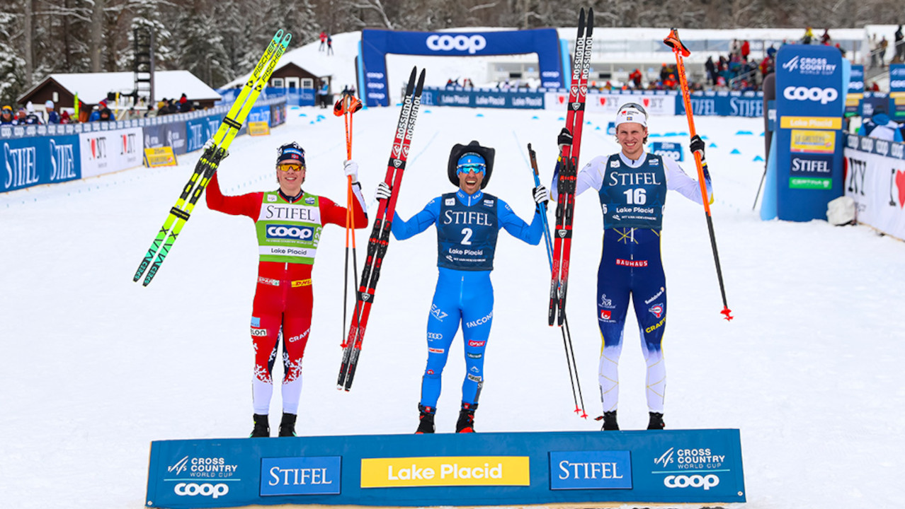 HOMEPAGE 2 Il podio della sprint individuale di Lake Placid, con Federico Pellegrino vincitore davanti a Lars Heggen ed a Anton Grahn
