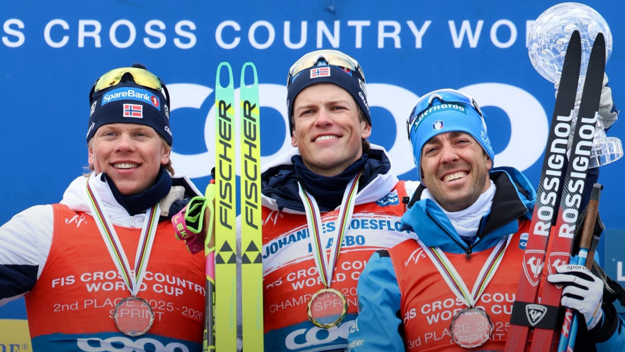 PELLEGRINO CHIUDE CON LA VITTORIA NELLA SPRINT E 3° POSTO FINALE IN COPPA DEL MONDO 2 Il podio della Coppa del mondo sprint 2026 dello sci di fondo, Johannes Klæbo, Lars Heggen e Federico Pellegrino