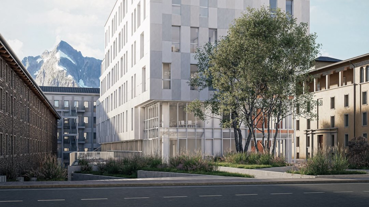 NUOVO MANZETTI, VIA LIBERA AL PROGETTO: CANTIERE DALL’ESTATE 2027 IN VIA FESTAZ 2 Il dettaglio della zona di ingresso del progetto del nuovo 'Manzetti'