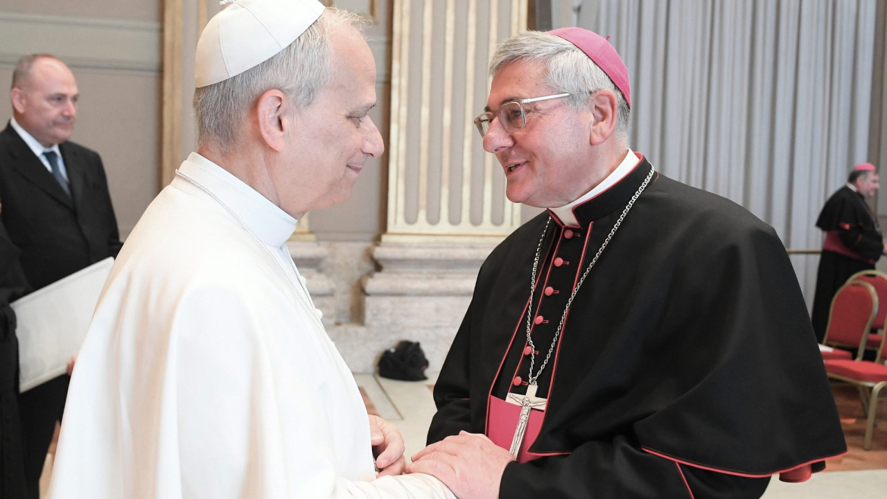 Monsignor Franco Lovignana con Papa Leone XIV