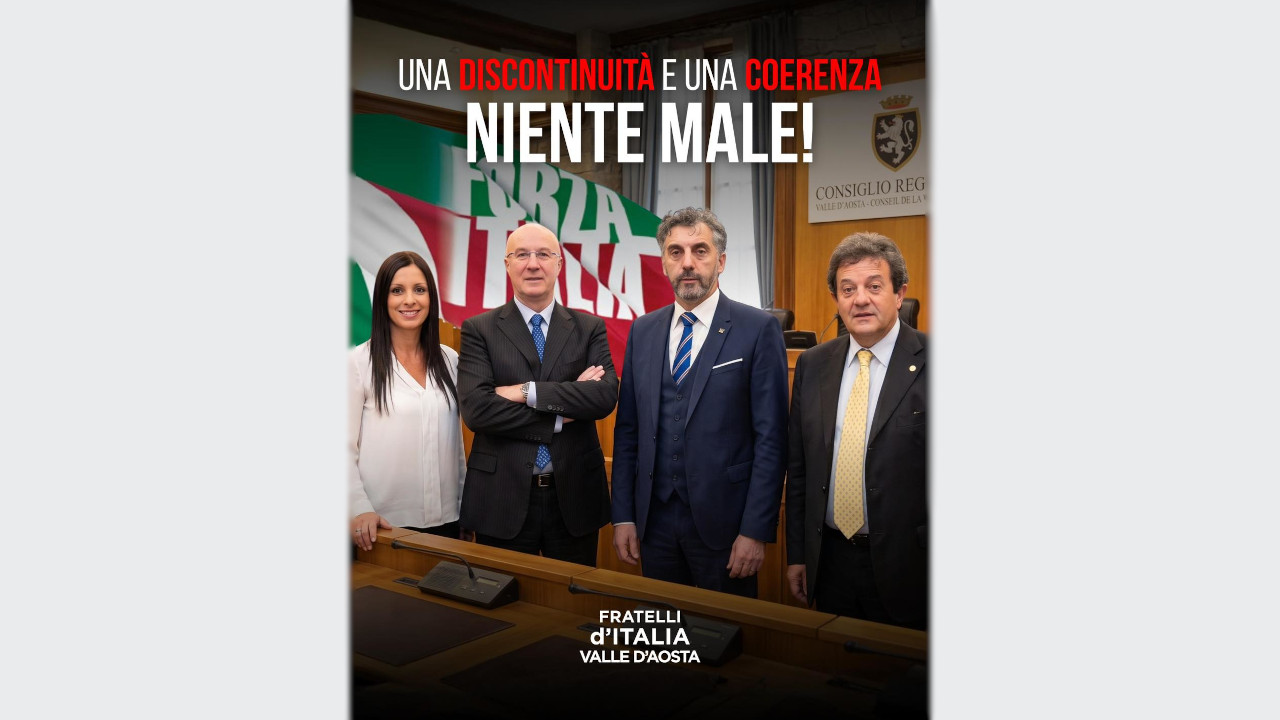 L'immagine completa pubblicata sui social da Fratelli d'Italia Valle d'Aosta