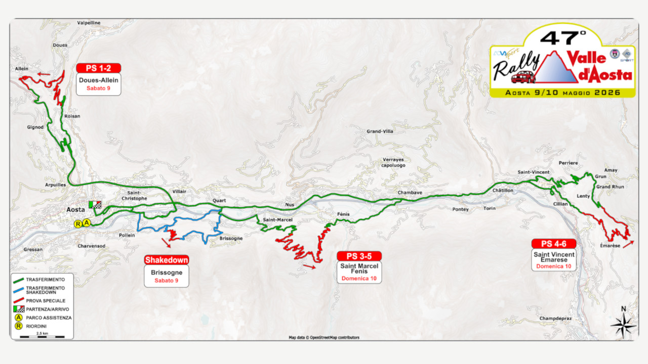 La mappa del 47° Rally della Valle d'Aosta