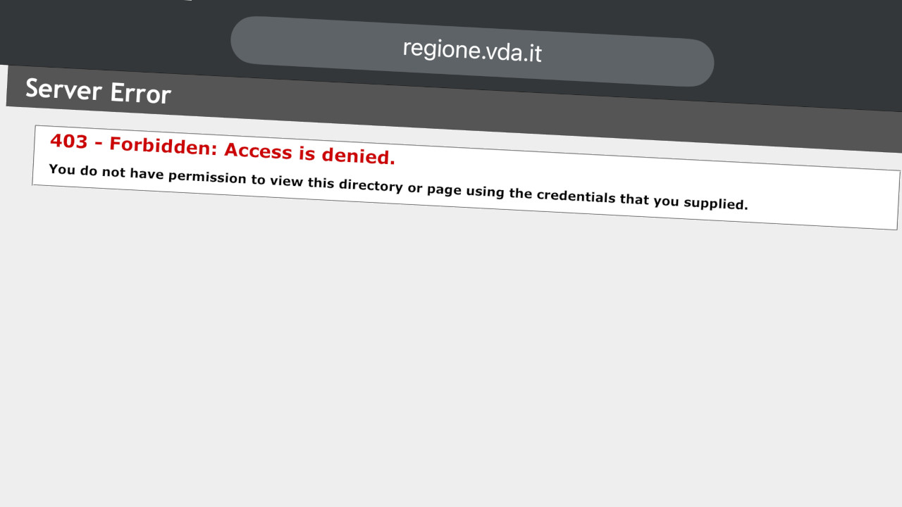 Il messaggio di errore sul sito della Regione