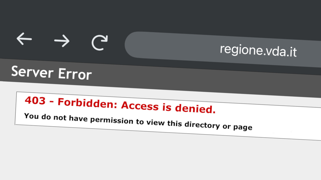 Il messaggio di errore sul sito della Regione