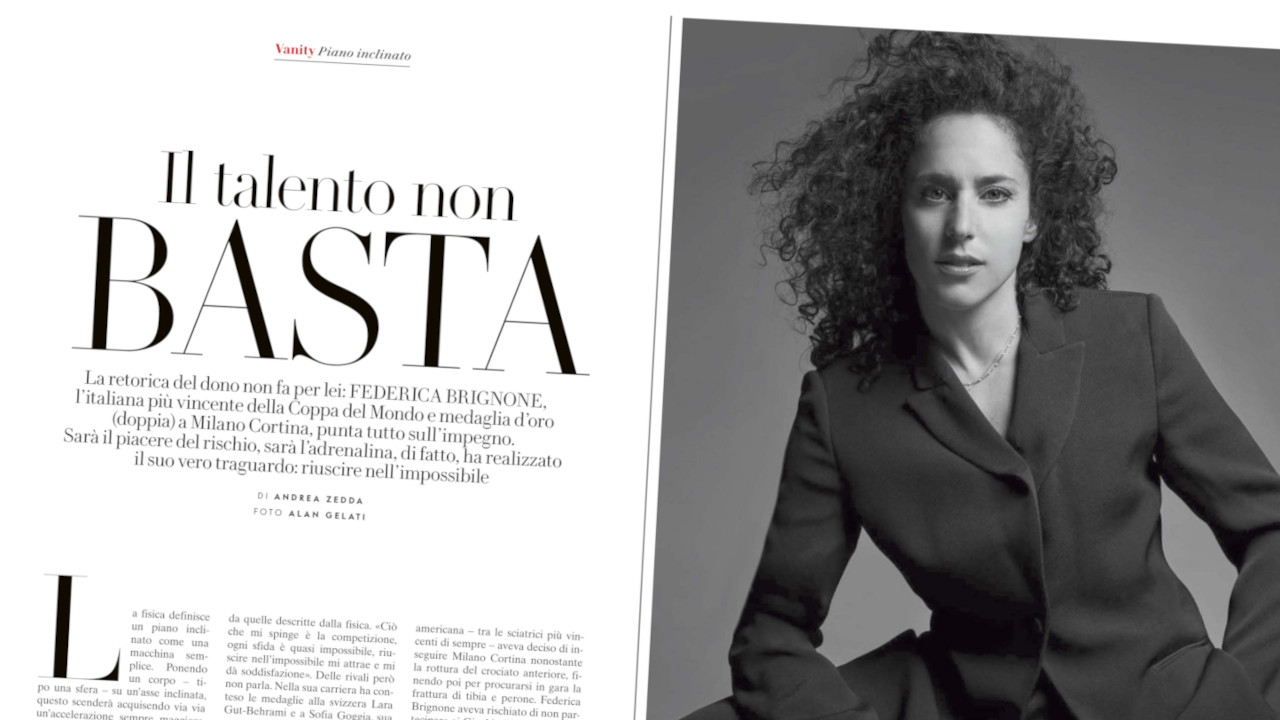 Le pagine di 'Vanity Fair' dedicate a Federica Brignone, fotografata da Alan Gelati