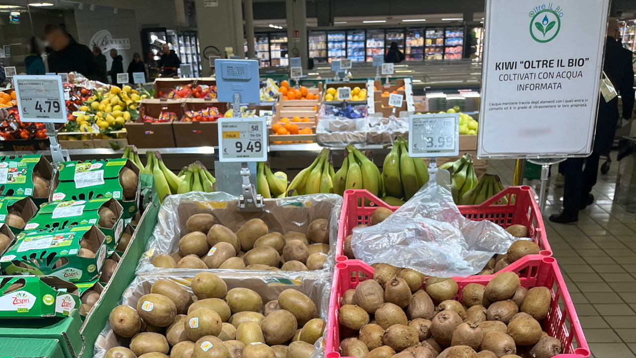 I kiwi coltivati con 'acqua informata' venduti in un supermercato di Aosta